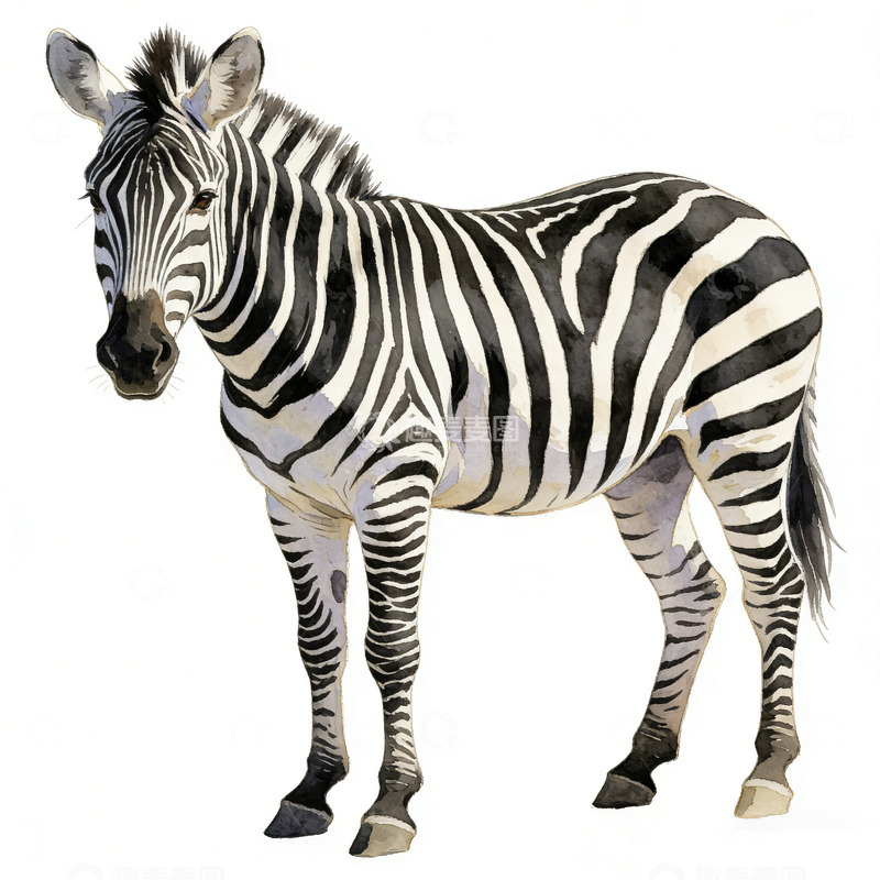 高清大图下载【趣麦麦图】斑马特写写实水彩插画
