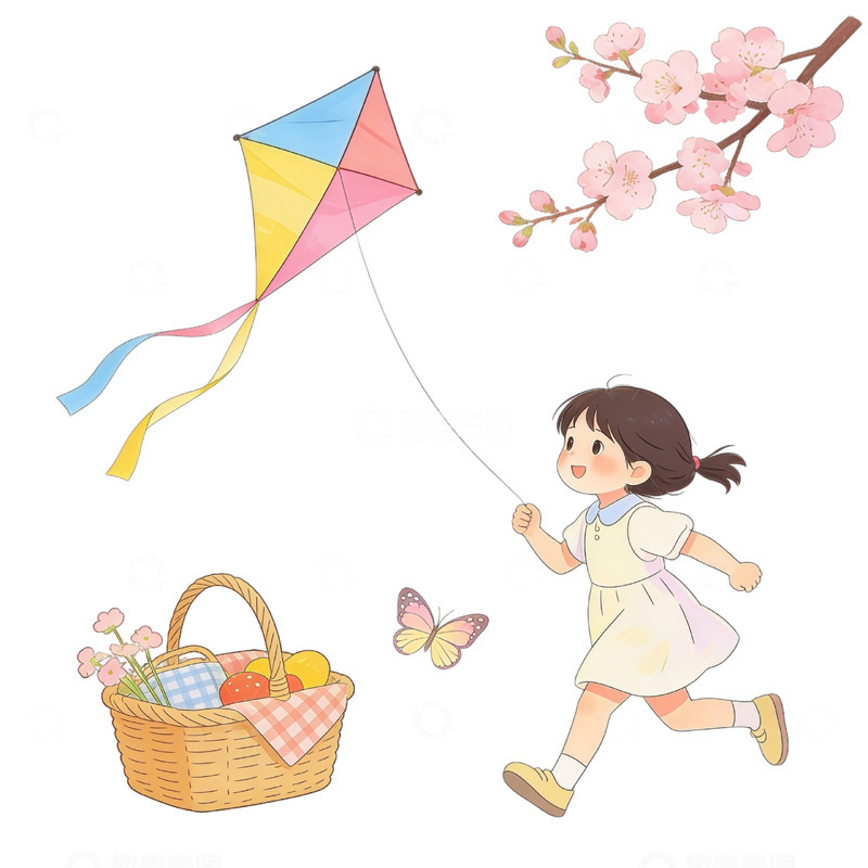 高清大图下载【趣麦麦图】卡通风春季郊游插画设计素材