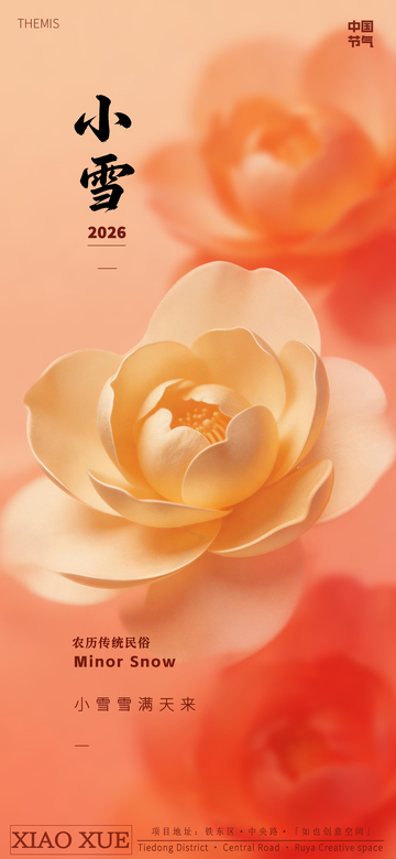 暖色调花卉小雪节日海报设计