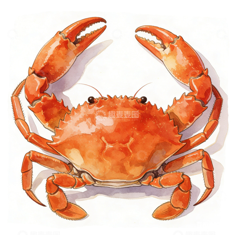 高清大图下载【趣麦麦图】水彩螃蟹美食插画