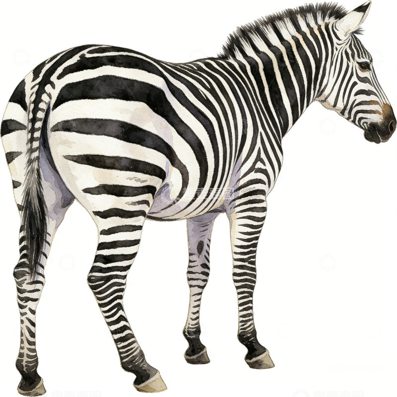 高清大图下载【趣麦麦图】斑马写实水彩插画