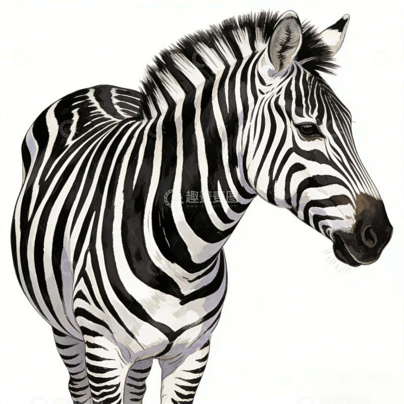 高清大图下载【趣麦麦图】斑马特写水墨画