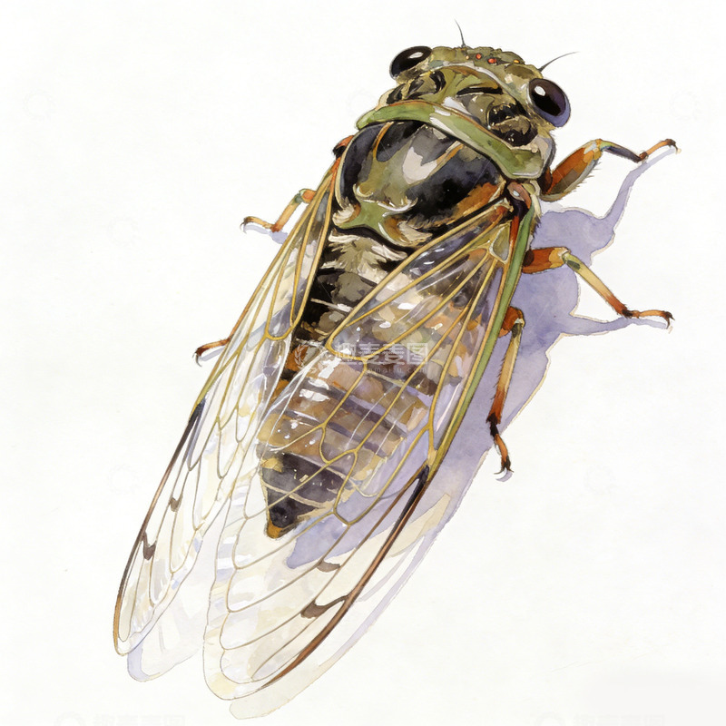 高清大图下载【趣麦麦图】蝉水彩画昆虫绘画素材