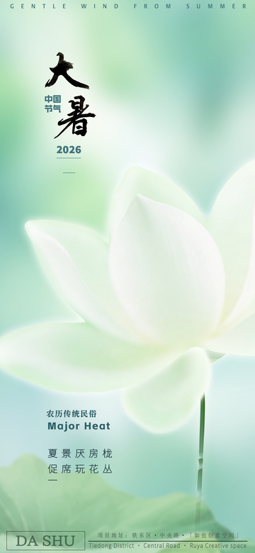 淡雅荷花大暑宣传海报设计