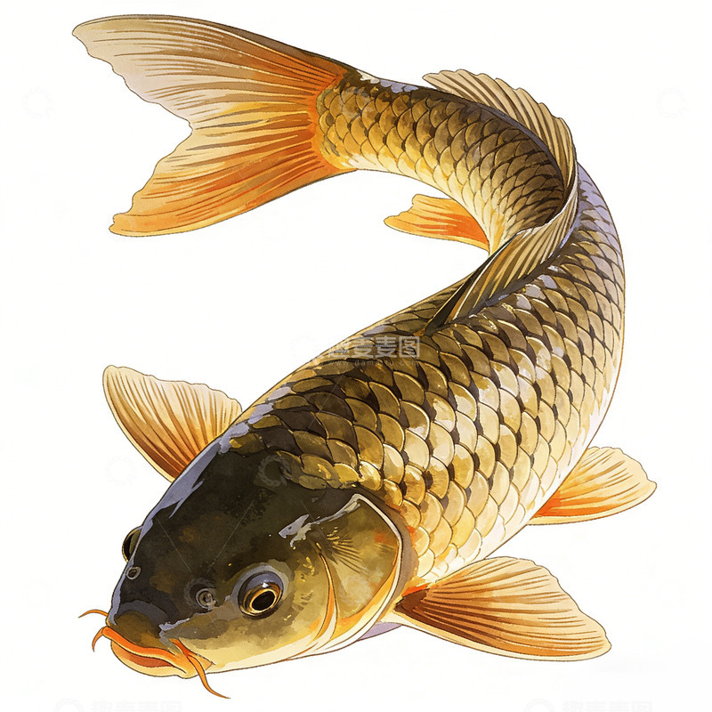 高清大图下载【趣麦麦图】写实鲤鱼插画素材