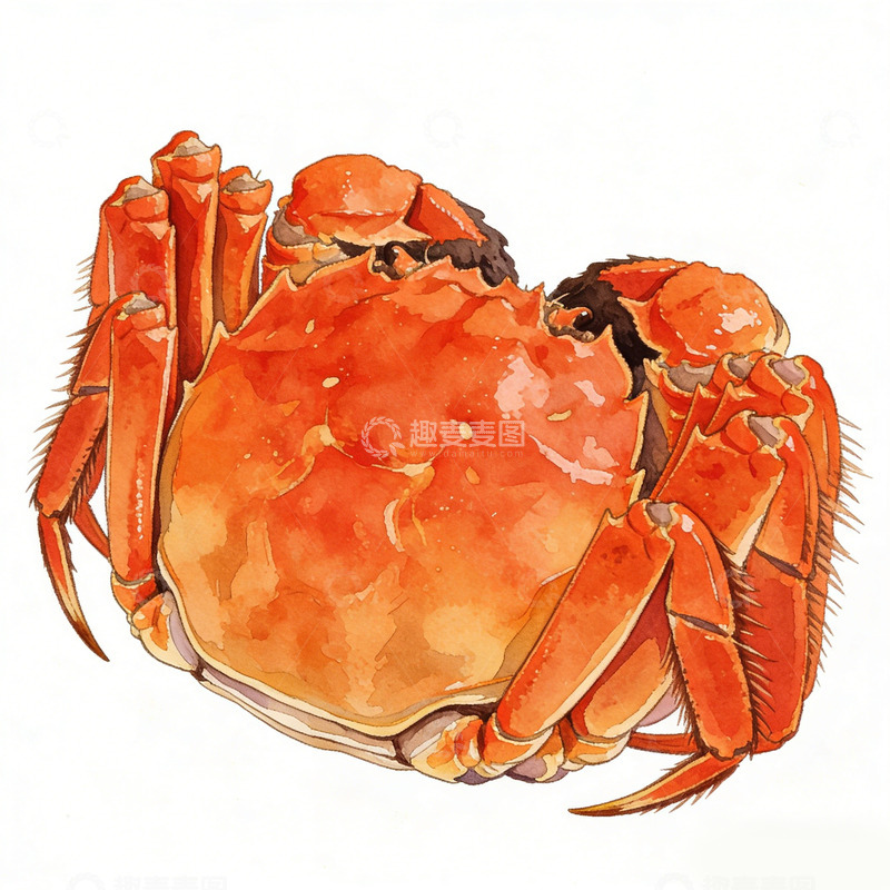 高清大图下载【趣麦麦图】水彩螃蟹美食插画