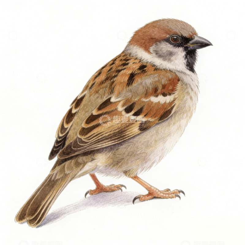 高清大图下载【趣麦麦图】麻雀写实插画素材