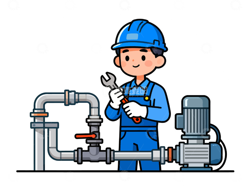 源文件下载【趣麦麦图】卡通维修工水管设备插画