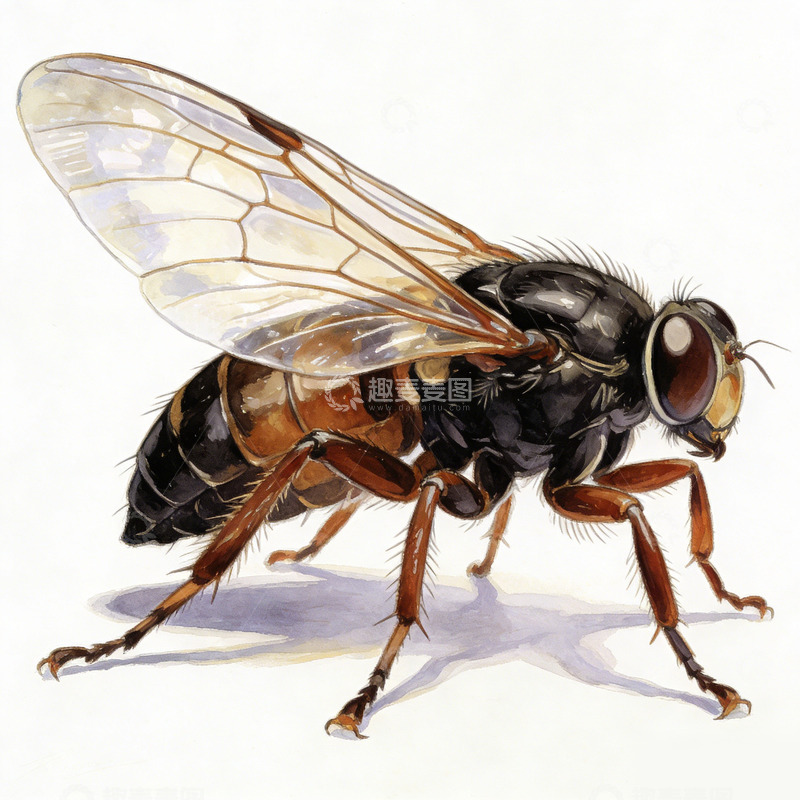 高清大图下载【趣麦麦图】写实风黑黄苍蝇昆虫插画素材