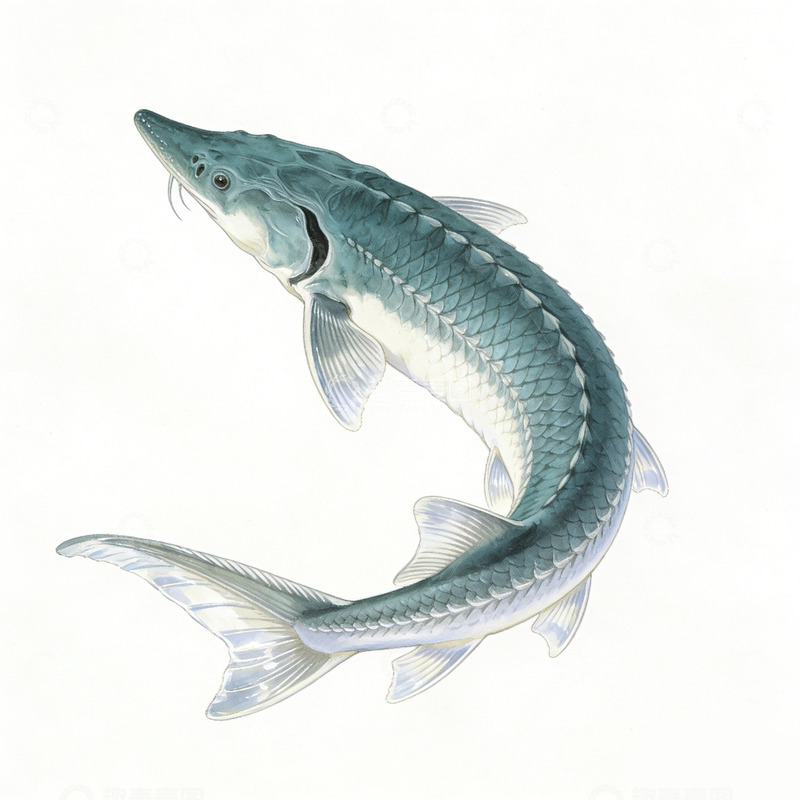高清大图下载【趣麦麦图】写实风格中华鲟插画艺术画作