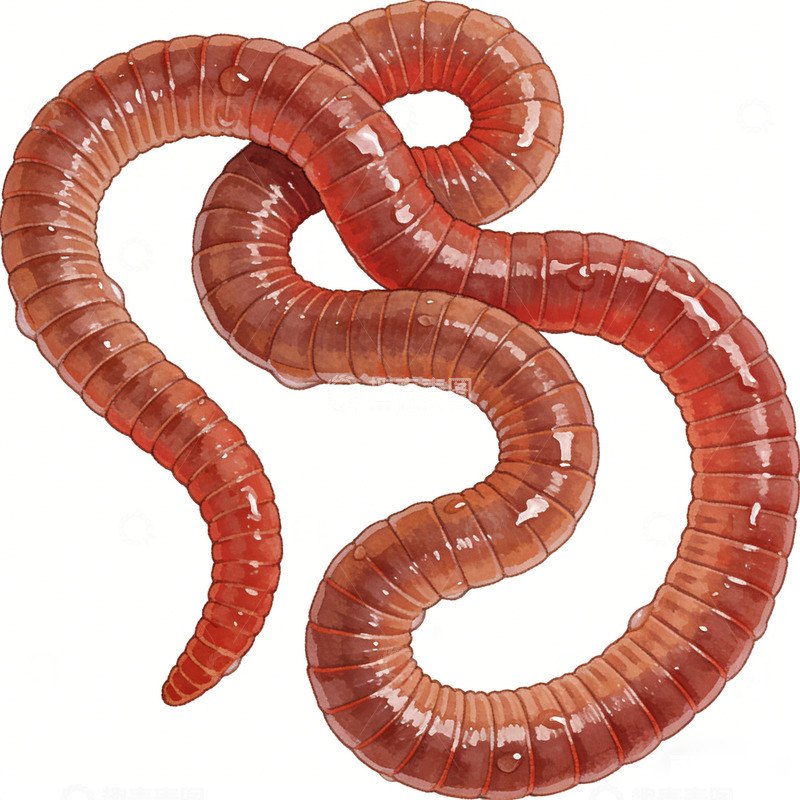 高清大图下载【趣麦麦图】红色蚯蚓特写插画素材