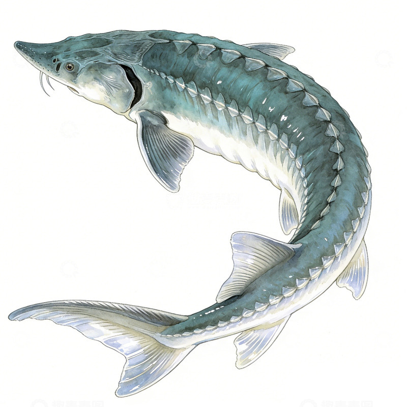 高清大图下载【趣麦麦图】写实风格鲟鱼插画