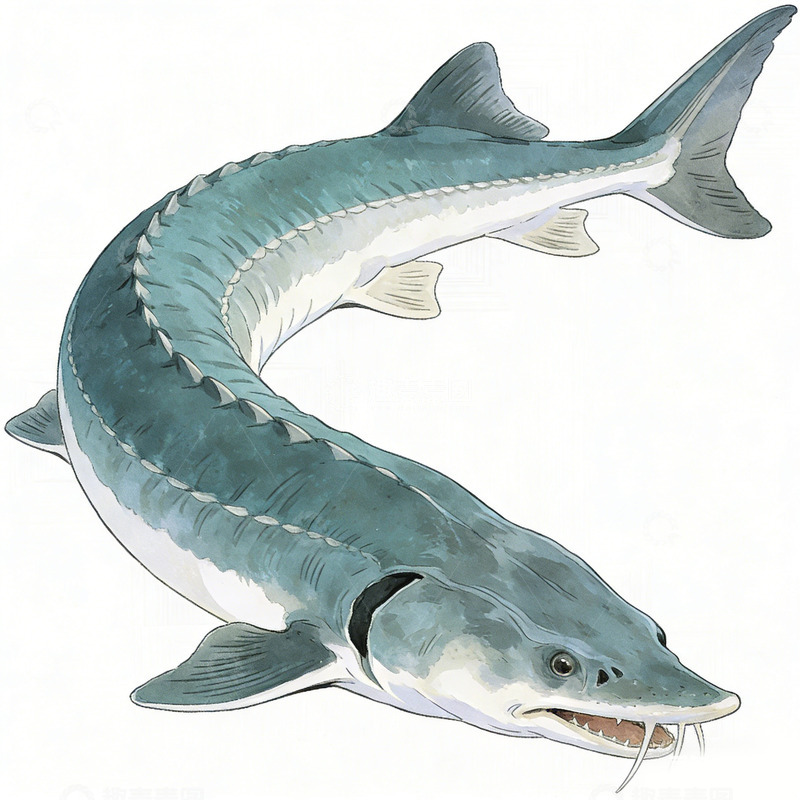 高清大图下载【趣麦麦图】蓝绿色鲟鱼插画