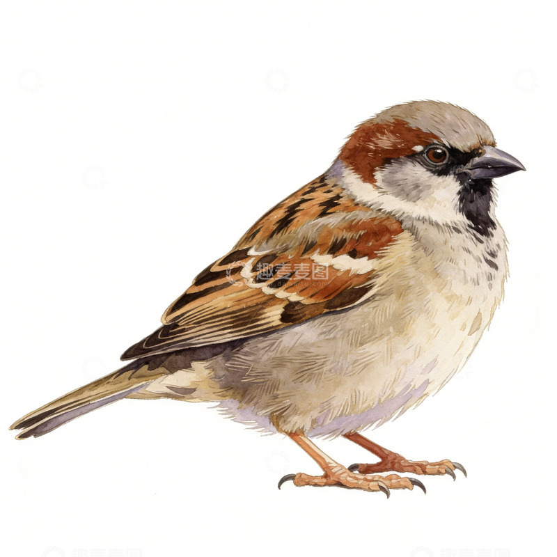 高清大图下载【趣麦麦图】麻雀特写插画野生动物绘画素材