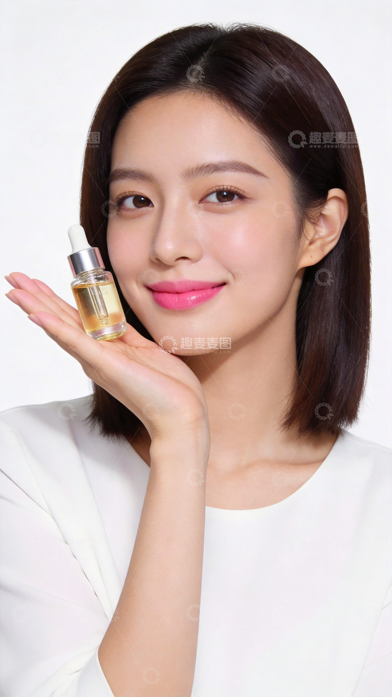 高清大图下载【趣麦麦图】清新护肤广告美女展示精华液