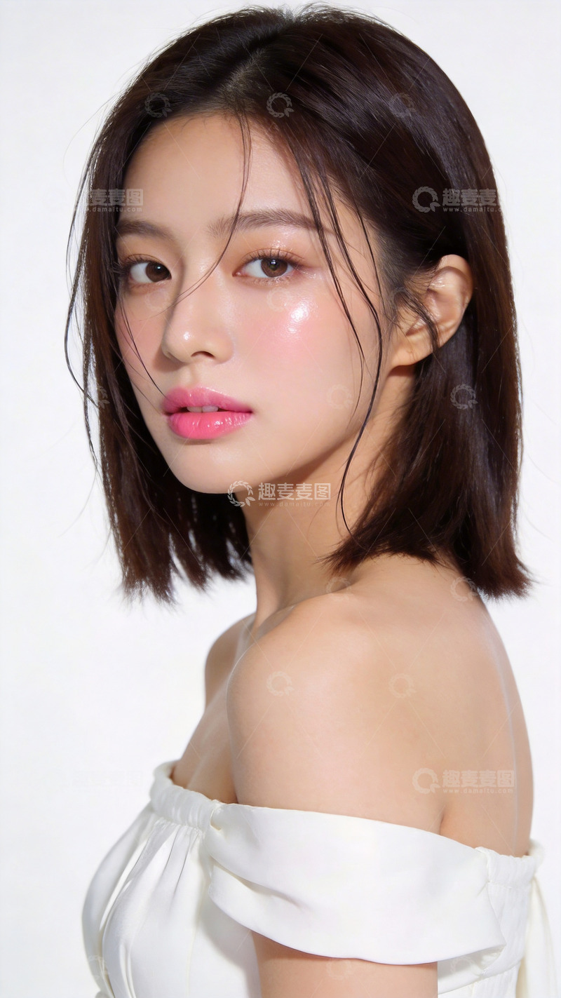 高清大图下载【趣麦麦图】优雅短发女性写真白裙造型