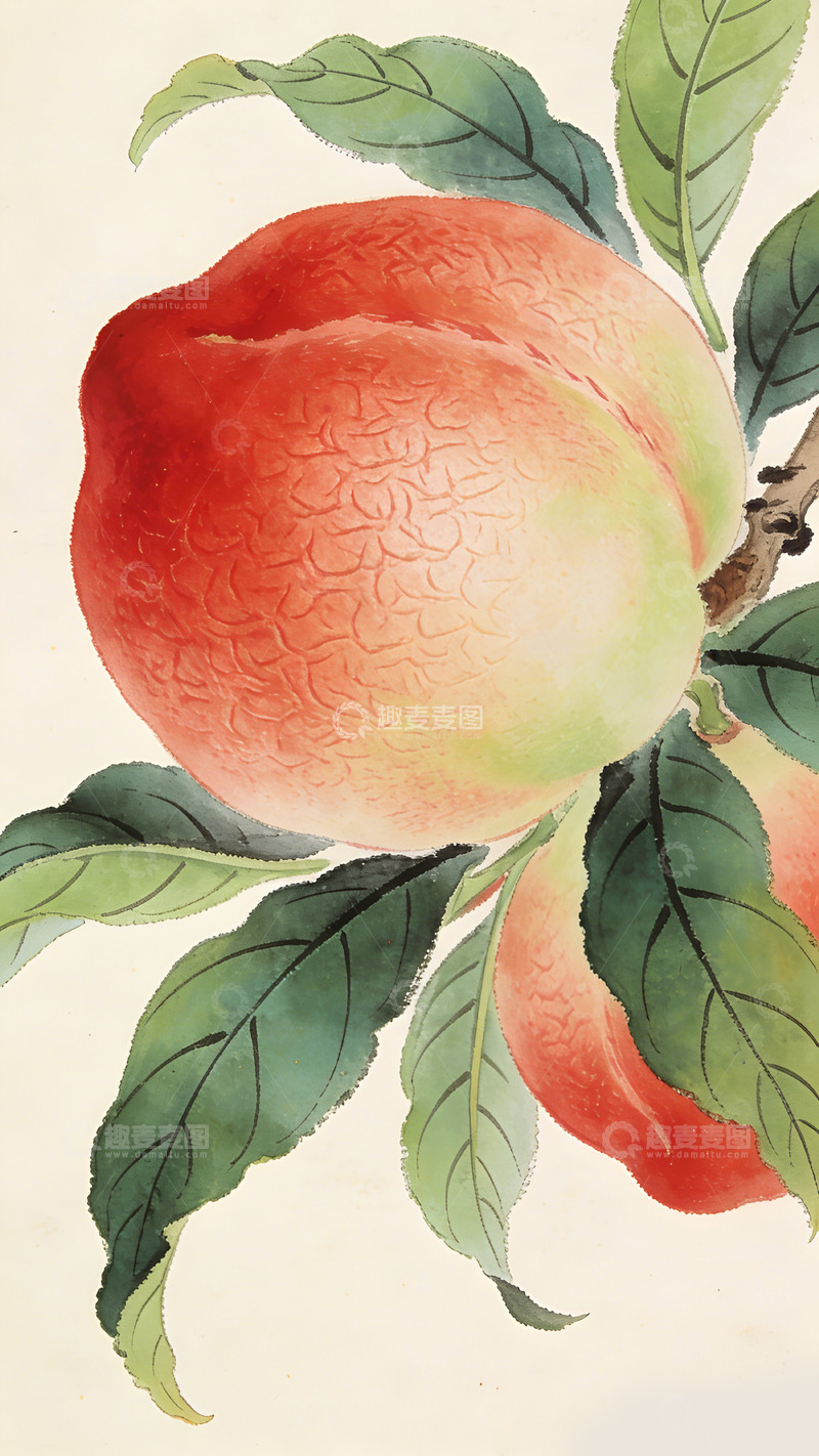 高清大图下载【趣麦麦图】水彩桃子国画水果装饰画