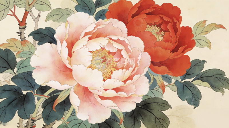 高清大图下载【趣麦麦图】国画风格牡丹花卉装饰画
