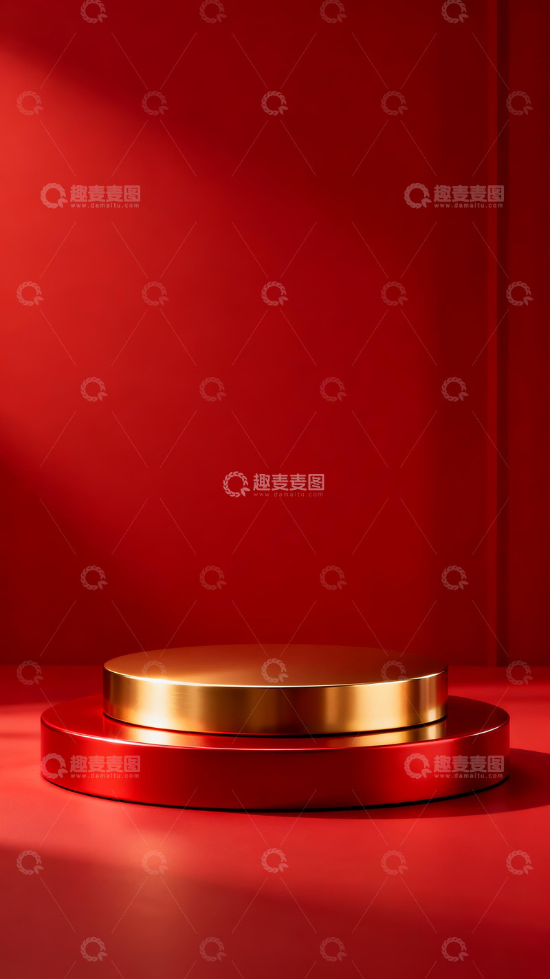 高清大图下载【趣麦麦图】双层金色展台红色背景4