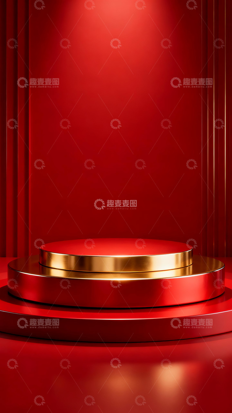 高清大图下载【趣麦麦图】双层金色展台红色背景2