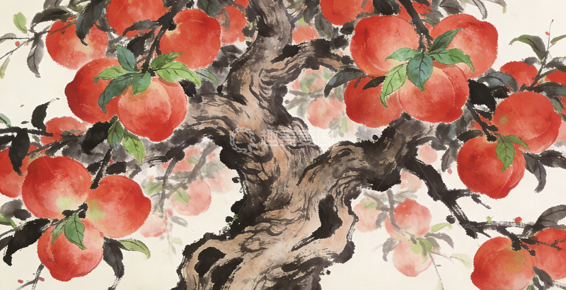 高清大图下载【趣麦麦图】传统中国画苹果树水墨画
