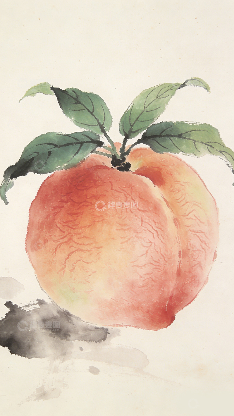 高清大图下载【趣麦麦图】水墨桃子国画风格绘画素材