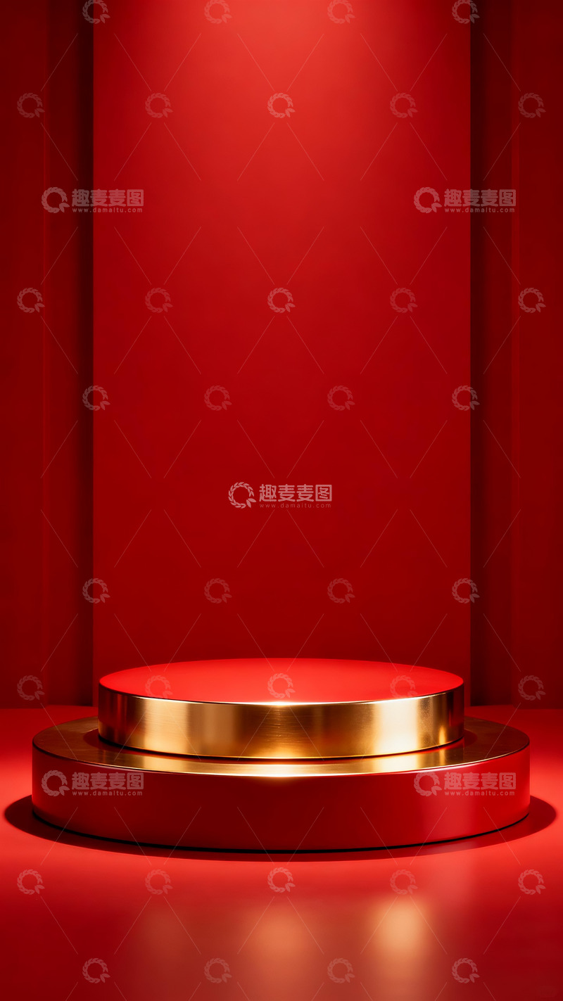 高清大图下载【趣麦麦图】双层金色展台红色背景1