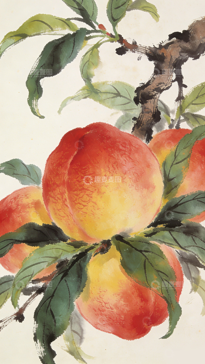 高清大图下载【趣麦麦图】传统中国画桃树绘画作品