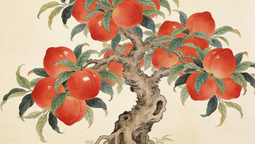 传统中国风寿桃树绘画作品