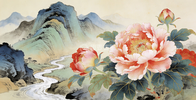 高清大图下载【趣麦麦图】-工笔画山水花卉装饰画素材