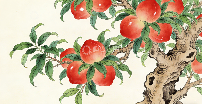 高清大图下载【趣麦麦图】传统中国画桃子树绘画