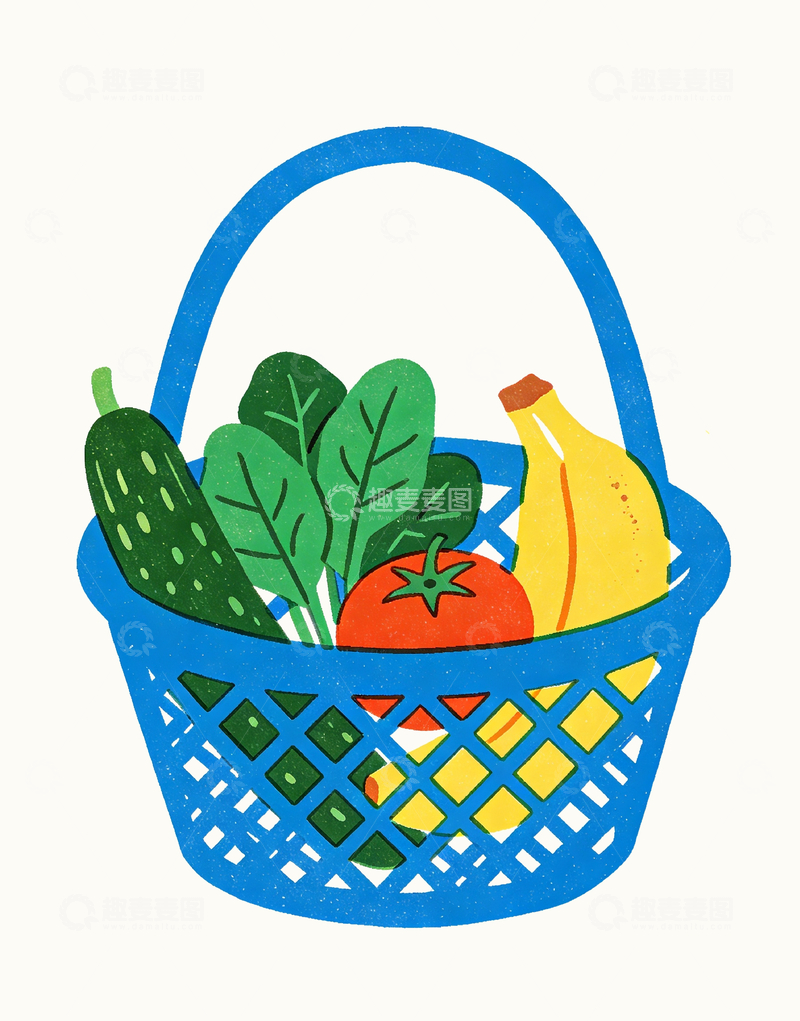 源文件下载【趣麦麦图】丝网印刷风格篮子里的蔬菜7