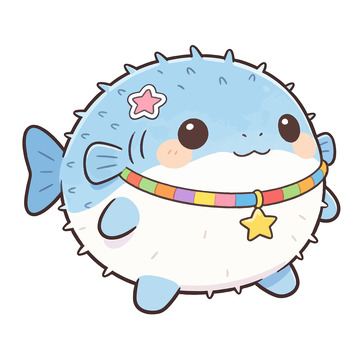 卡通可爱Q版拟人化小河豚元素