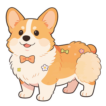 卡通可爱Q版小狗柯基带蝴蝶结元素