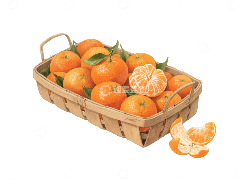 源文件下载【趣麦麦图】水彩风格一筐橘子4