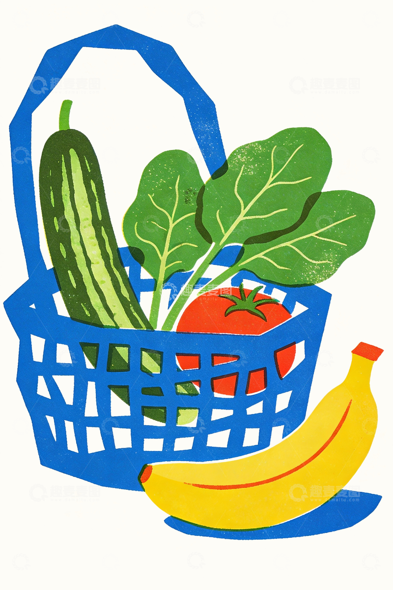 源文件下载【趣麦麦图】丝网印刷风格篮子里的蔬菜1