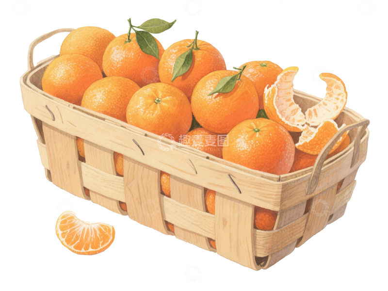 源文件下载【趣麦麦图】水彩风格一筐橘子2