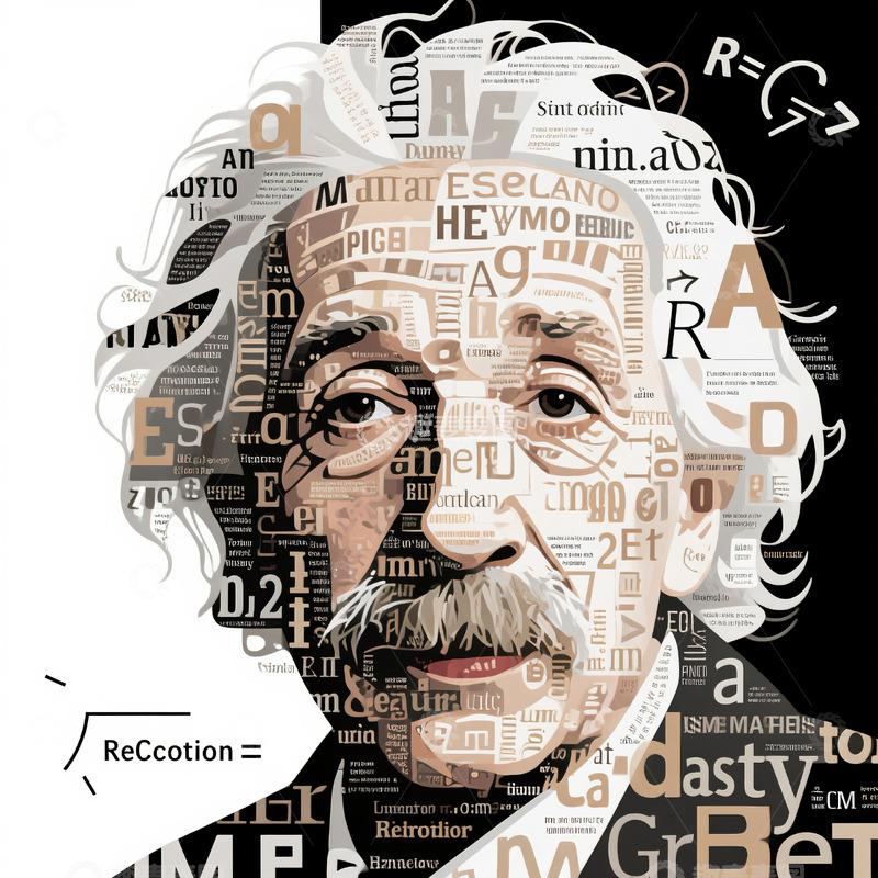 高清大图下载【趣麦麦图】单词和符号拼贴成的爱因斯坦1