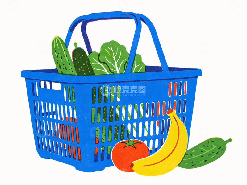 源文件下载【趣麦麦图】丝网印刷风格篮子里的蔬菜6