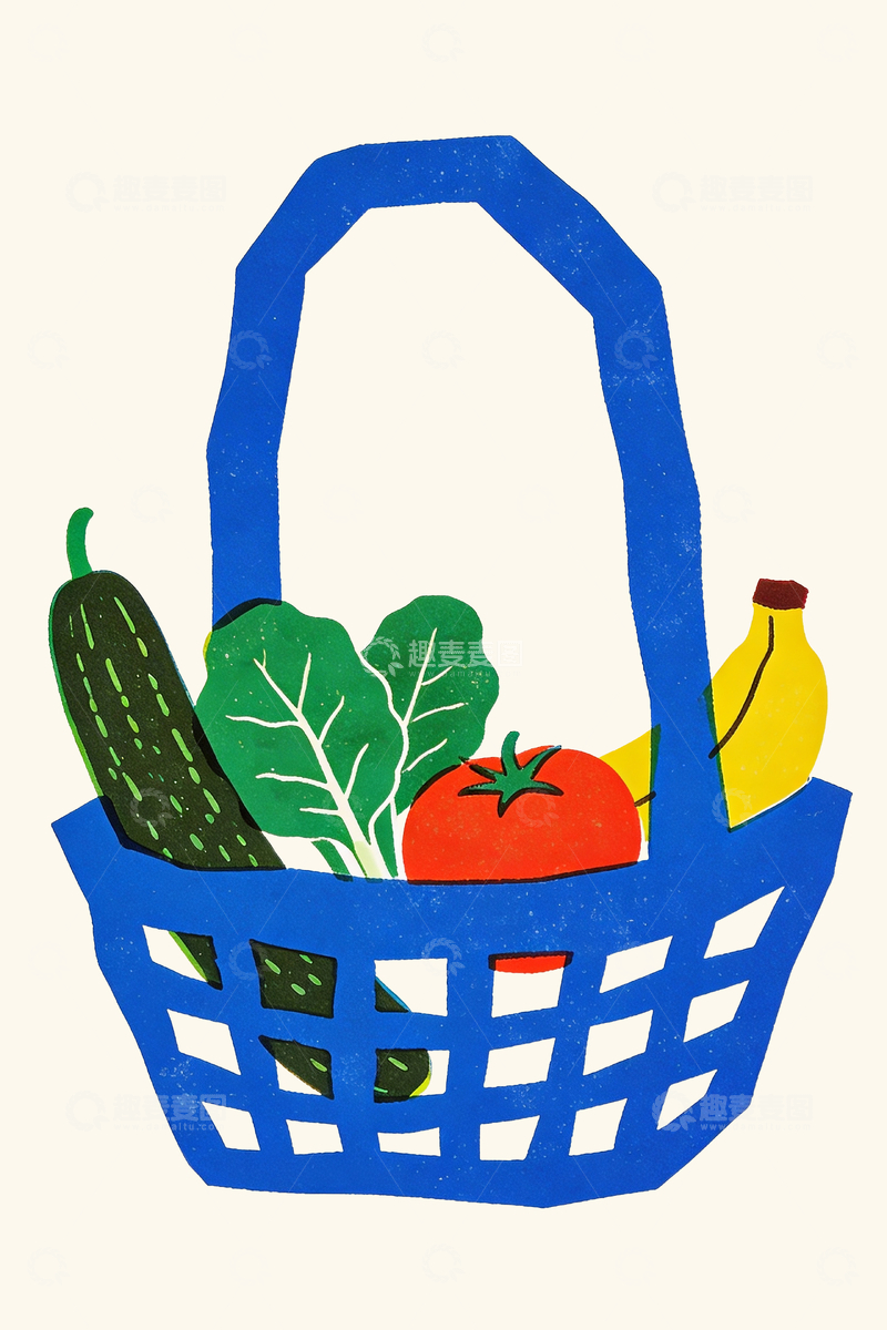 源文件下载【趣麦麦图】丝网印刷风格篮子里的蔬菜3