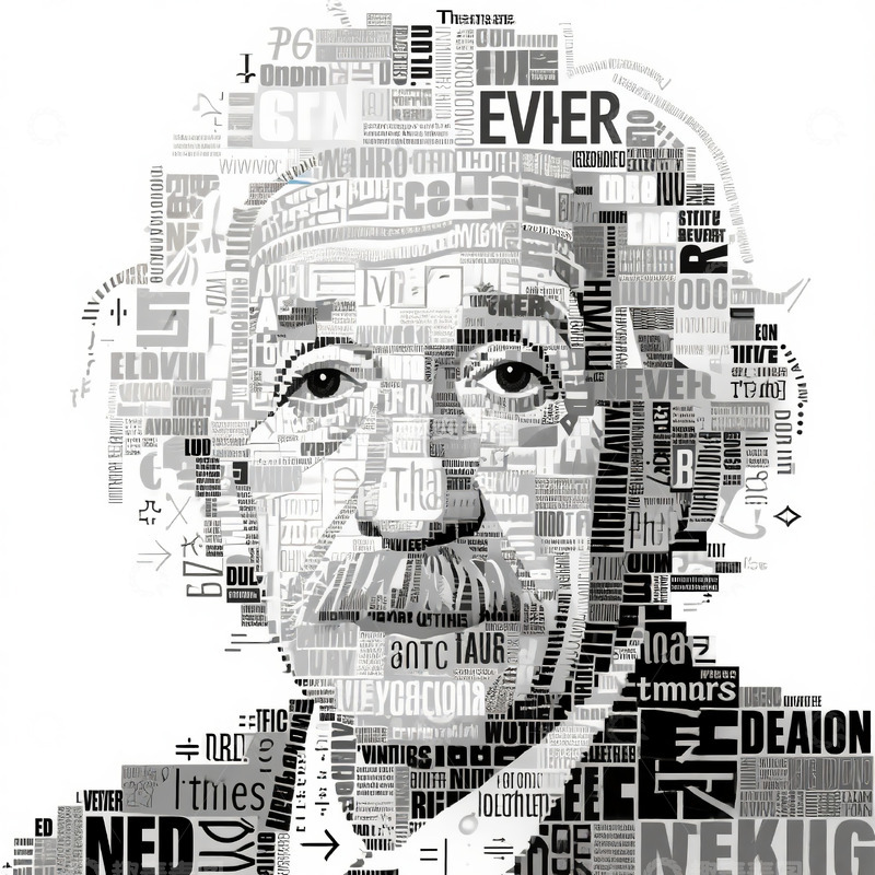 高清大图下载【趣麦麦图】单词和符号拼贴成的爱因斯坦4