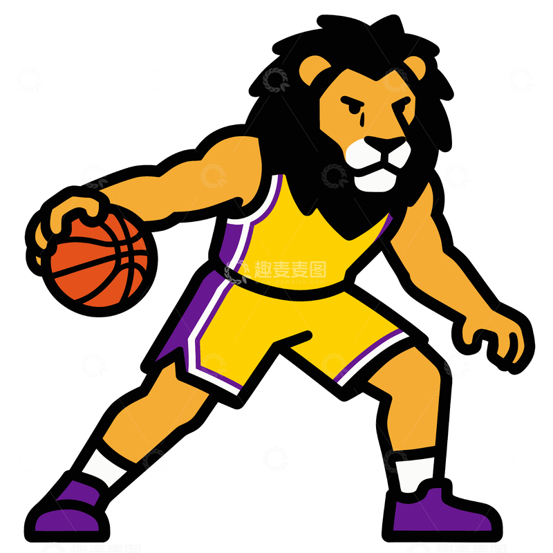源文件下载【趣麦麦图】卡通狮子打篮球矢量图案