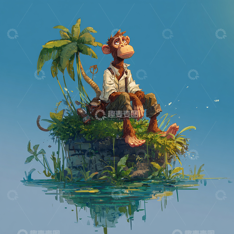 高清大图下载【趣麦麦图】荒岛上孤独的思考者