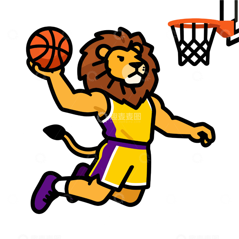 源文件下载【趣麦麦图】卡通狮子打篮球