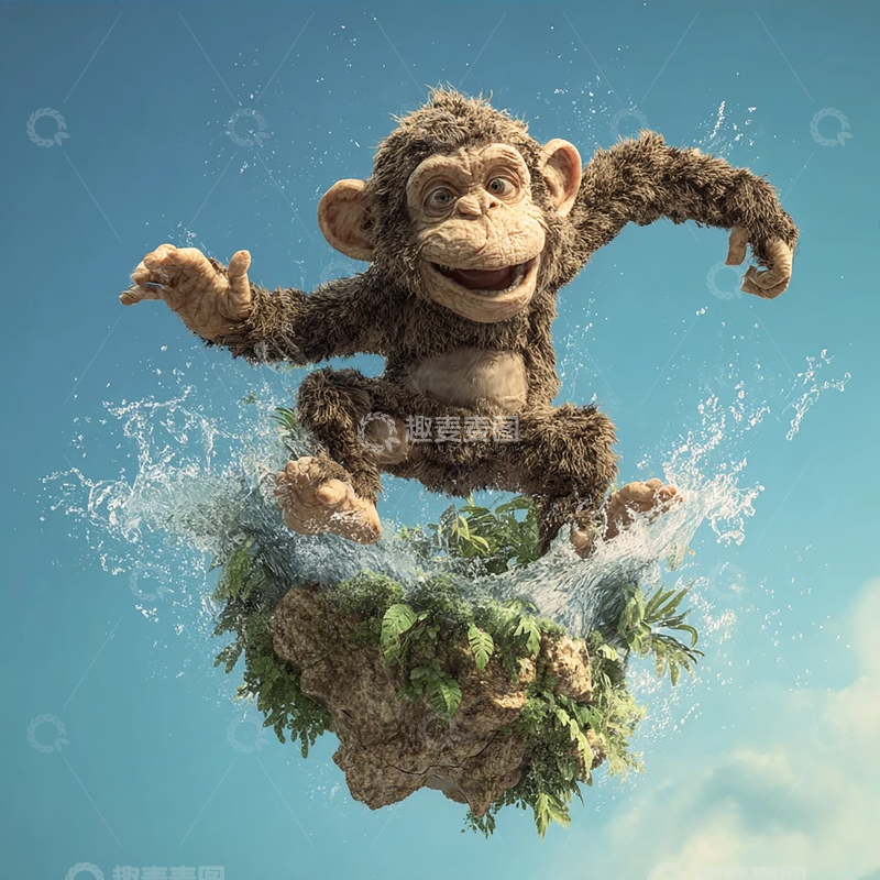 高清大图下载【趣麦麦图】飞跃云端的奇幻猿猴