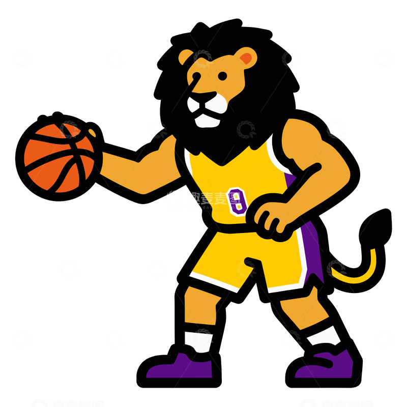 源文件下载【趣麦麦图】卡通狮子篮球运动员插画