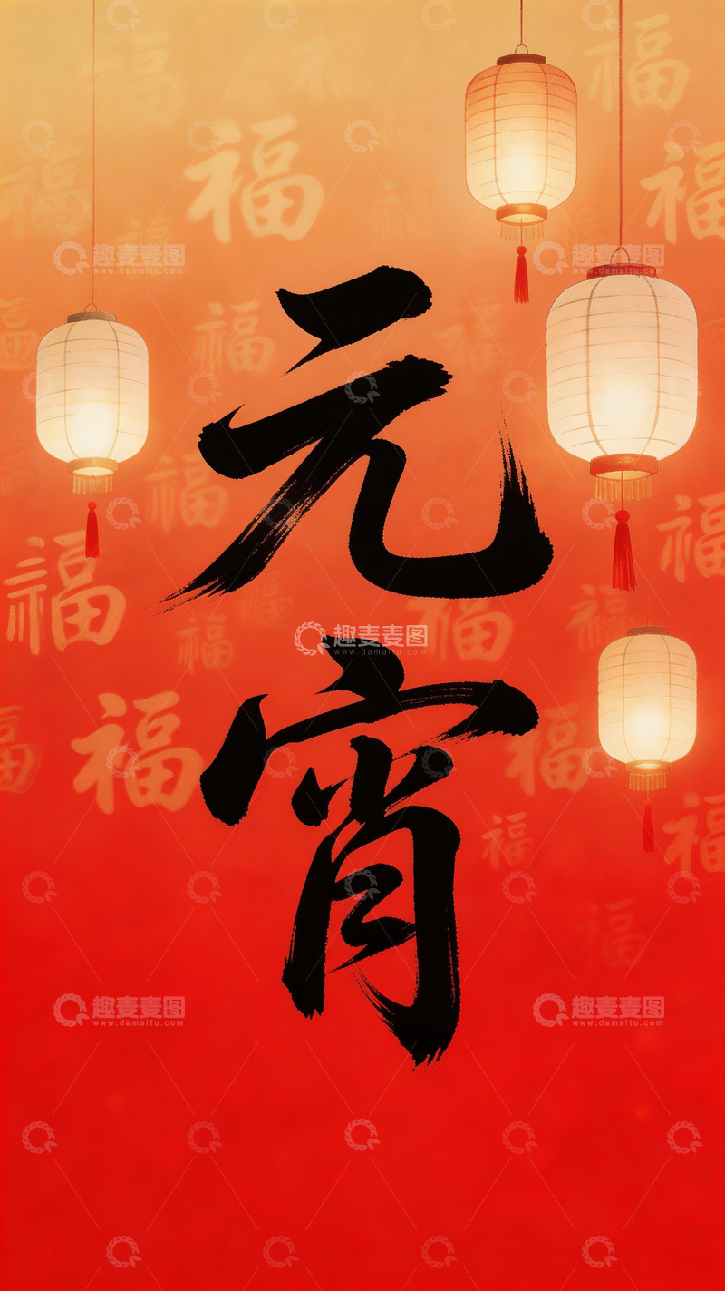 高清大图下载【趣麦麦图】元宵主题灯笼喜庆背景1