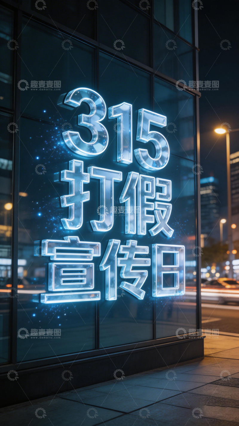 高清大图下载【趣麦麦图】霓虹灯315打假宣传日海报