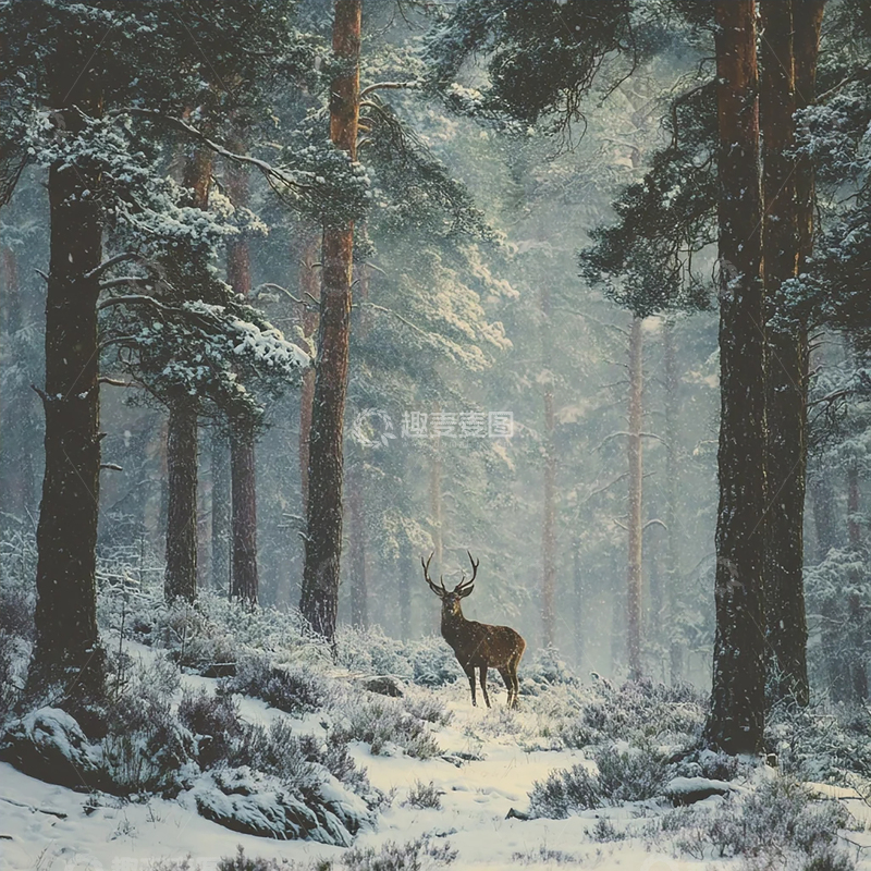 高清大图下载【趣麦麦图】冬日森林中的孤独王者