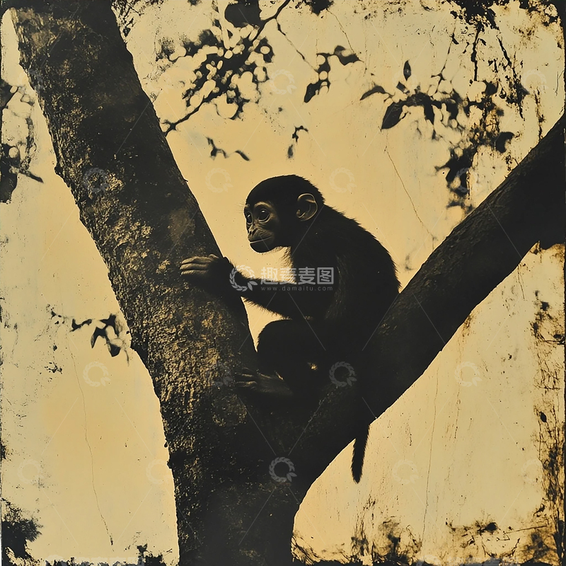 高清大图下载【趣麦麦图】夜幕下的孤独灵猴